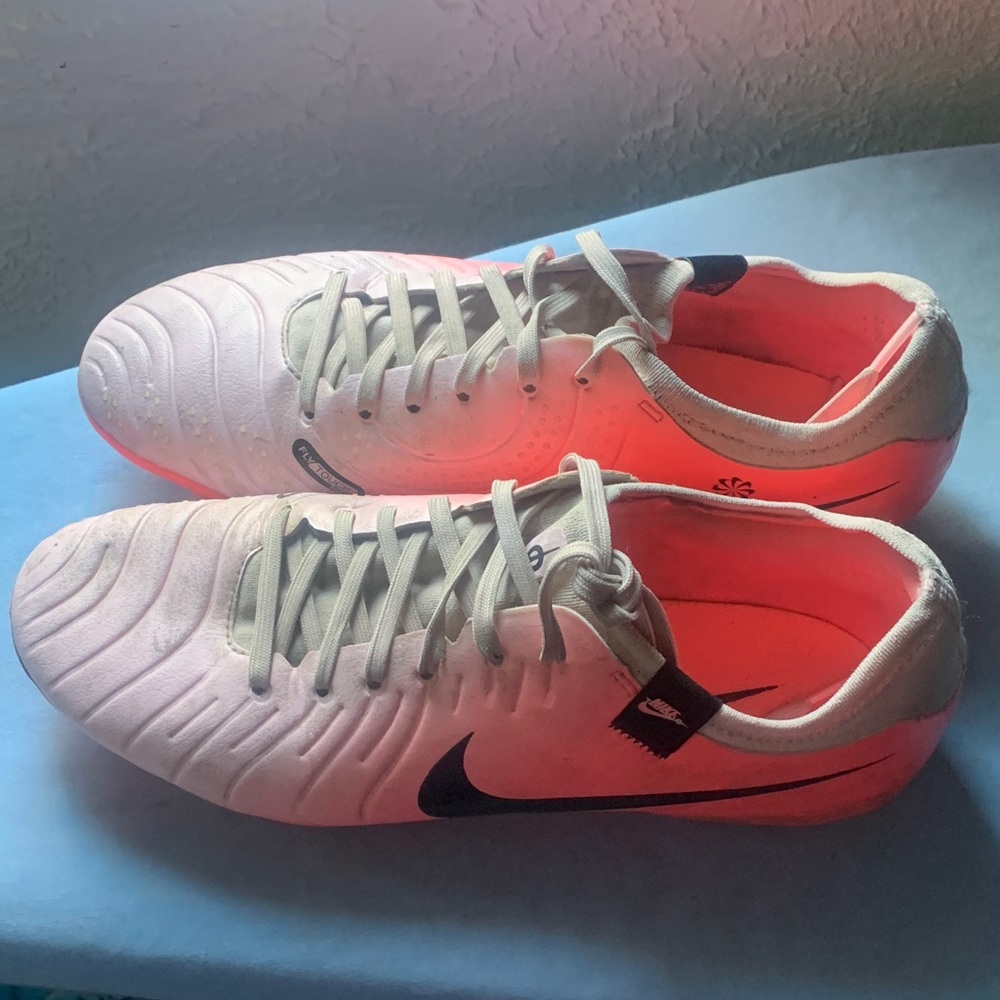 Nike White and Neon Pink Soccer Cleats
